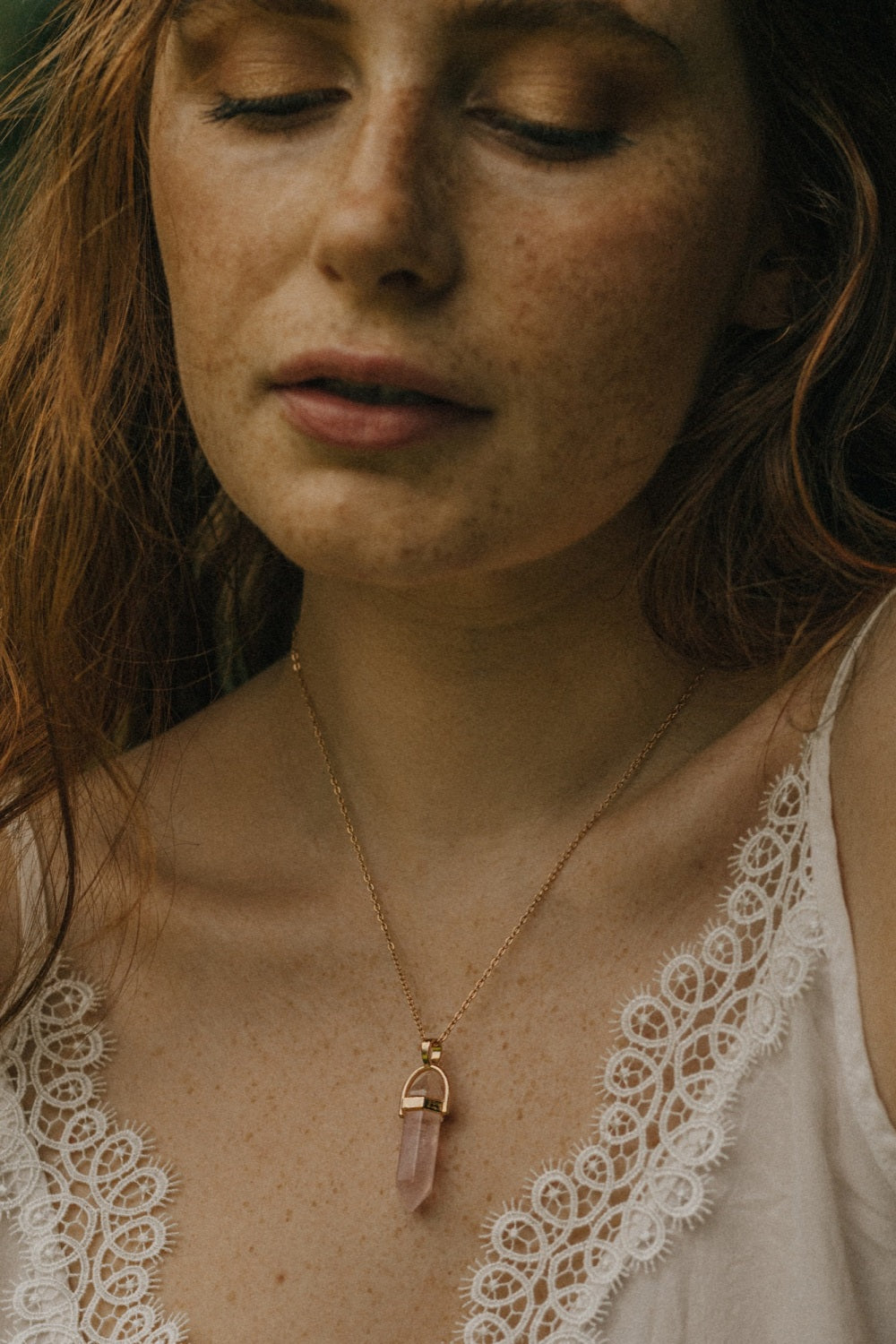 Crystal Point Necklace | Gold Tone & Rose Quartz